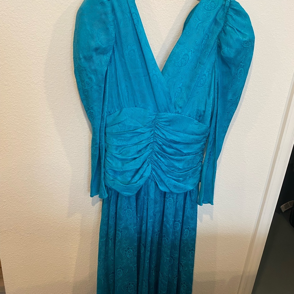 Vintage En Soir Par Janine‎ Giorgenti Womens Blue 100% Silk Dress Long Sleeve L